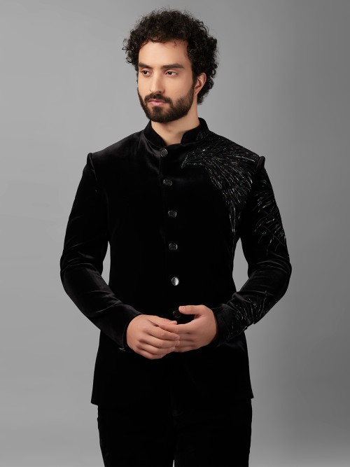 Black velvet designer jodhpuri suit