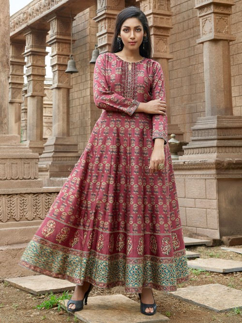 Festive wear hue kurti in printed in beautiful maroon - G3-WKU10241 ...