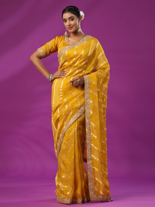 Trendy mustard yellow silk saree