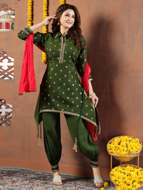 Pista Green Silk Readymade Punjabi Suit 200341