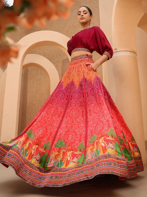 Surreal Pink and Orange Colored Designer Lehenga Choli, Shop wedding lehenga  choli online