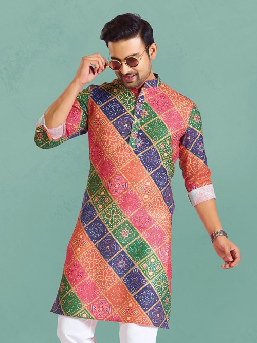 Multi color bandhej printed kurta in cotton