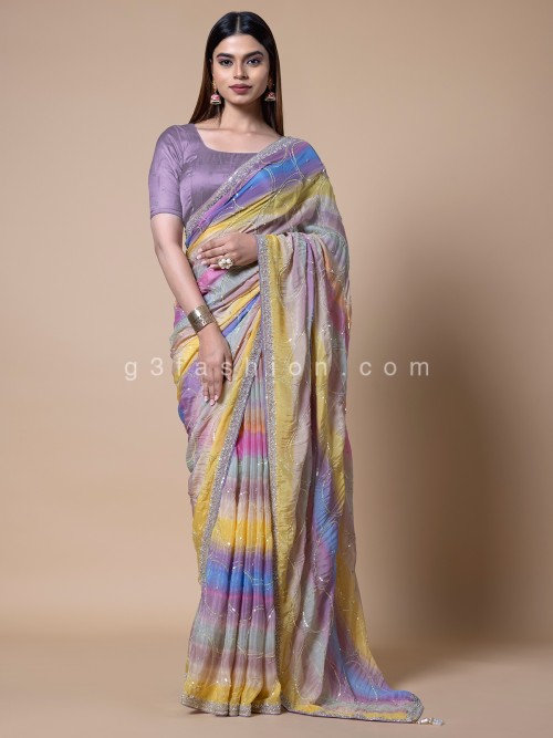 Buy Digital And Sequins Soft Net Multicolor Saree Party Wear Online at Best  Price | Cbazaar