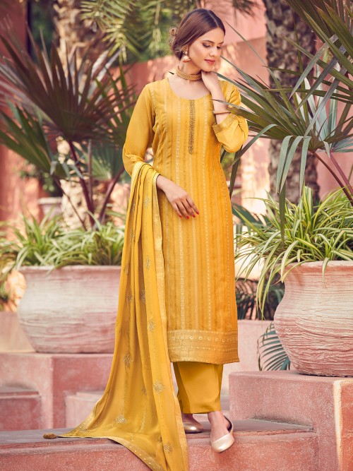 Yellow Haldi Georgette Indian Pakistani Palazzo Salwar Kameez SFZ12927 –  Siya Fashions
