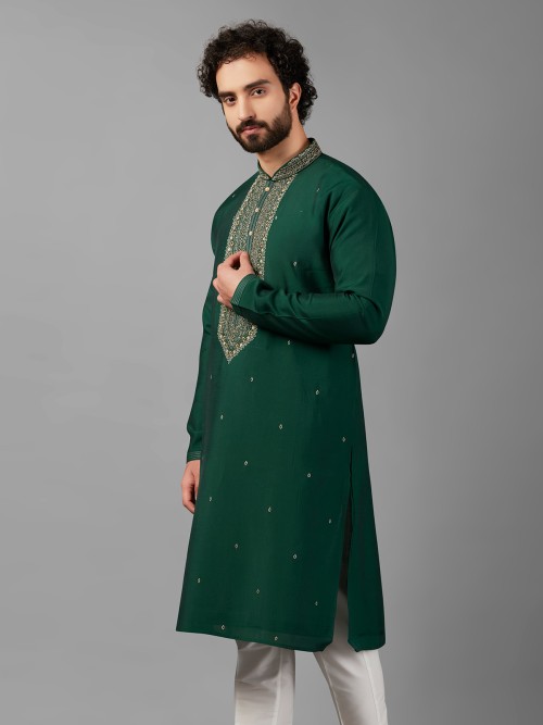 Stunning bottle green silk kurta suit