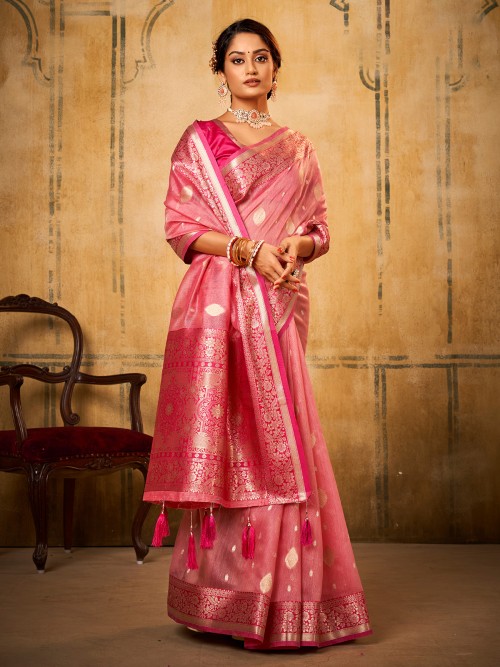 Banarasi tissue silk pink saree