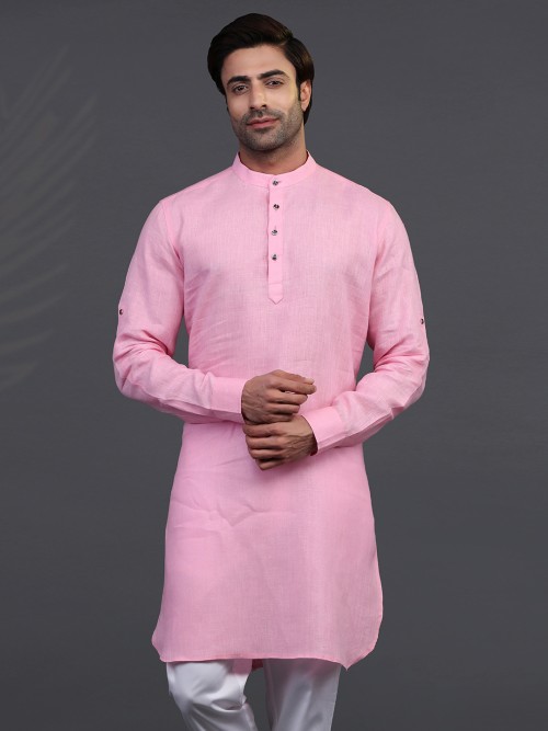 Pink Linen Kurta for Men