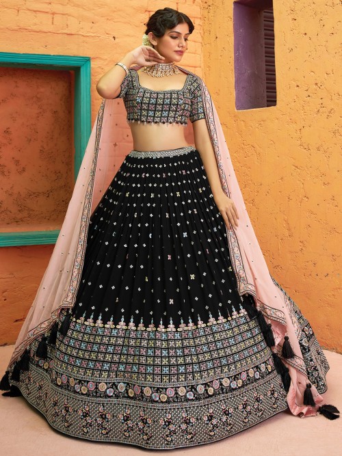 Net Wedding Lehenga Choli In Black Color | Black lehenga, Lehenga skirt,  Party wear lehenga