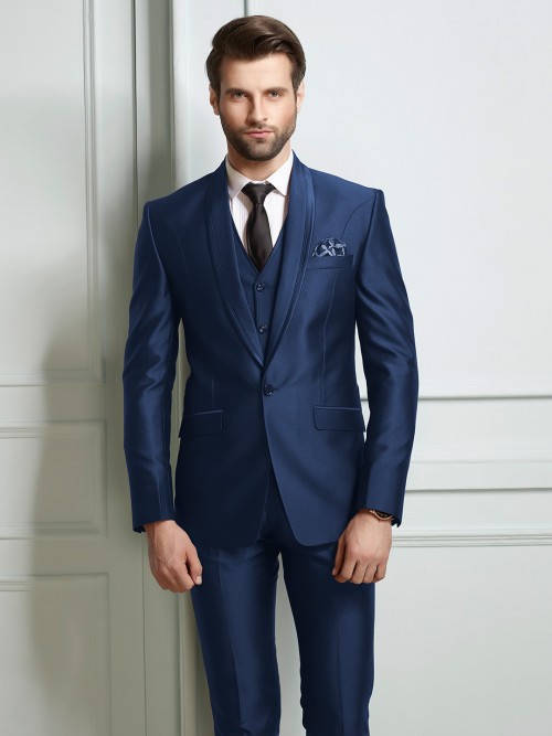 Royal blue terry rayon party wear suit