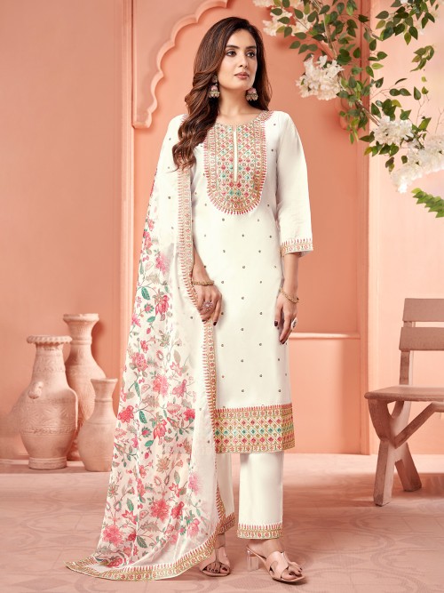 Shiny silk off white salwar suit G3 WSS40177 G3fashion