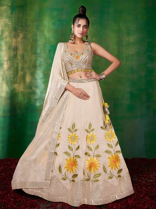 Buy Muhuratam Girls Yellow-Cream Color Solid Pattern Lehenga Choli set  Online In India At Discounted Prices