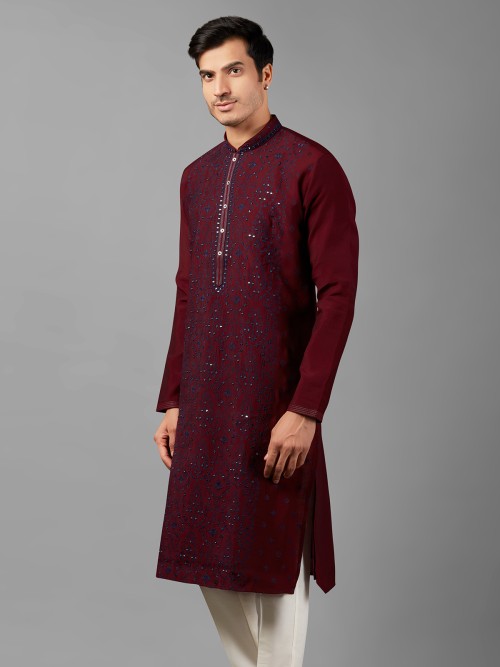 Maroon embroidery silk kurta suit