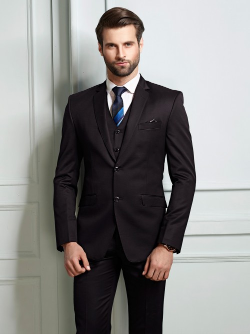 Elegant Black Terry Rayon Coat Suit