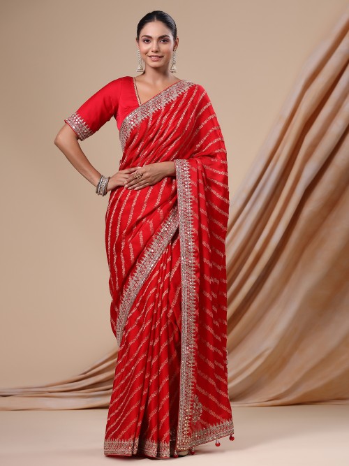 Newest red silk saree