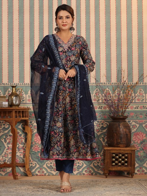 Trendy teal blue cotton kurti set