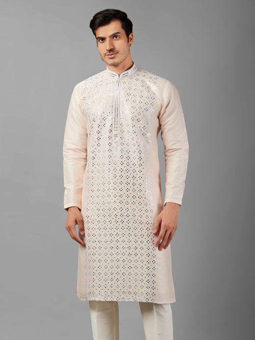Trendy white silk kurta suit