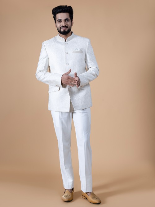 White terry rayon jodhpuri suit