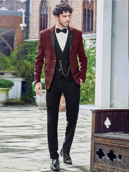 Trendy Maroon Textured Terry Rayon Coat Suit