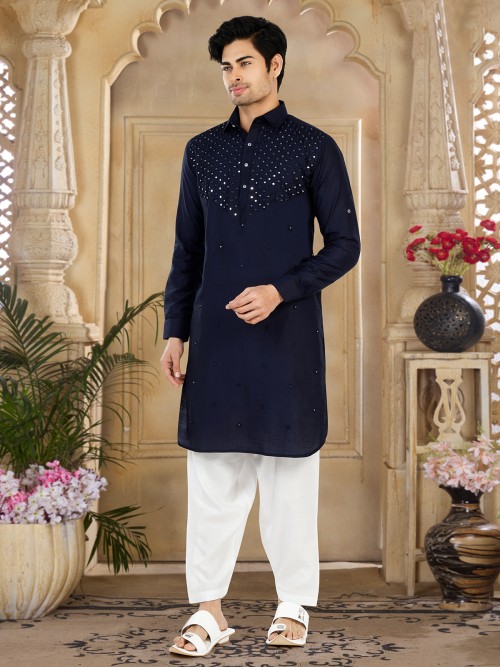 Latest navy cotton pathani suit