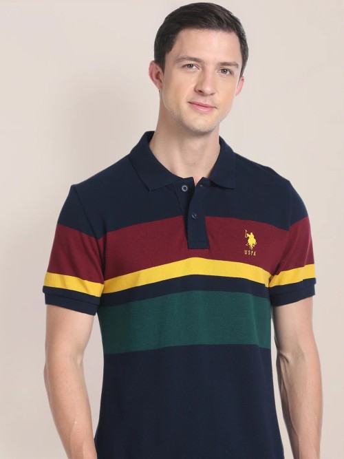 U S POLO ASSN navy t shirt with polo neck G3 MTS16629