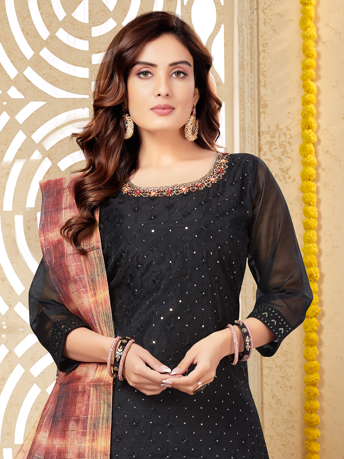 Black churidar neck design clearance