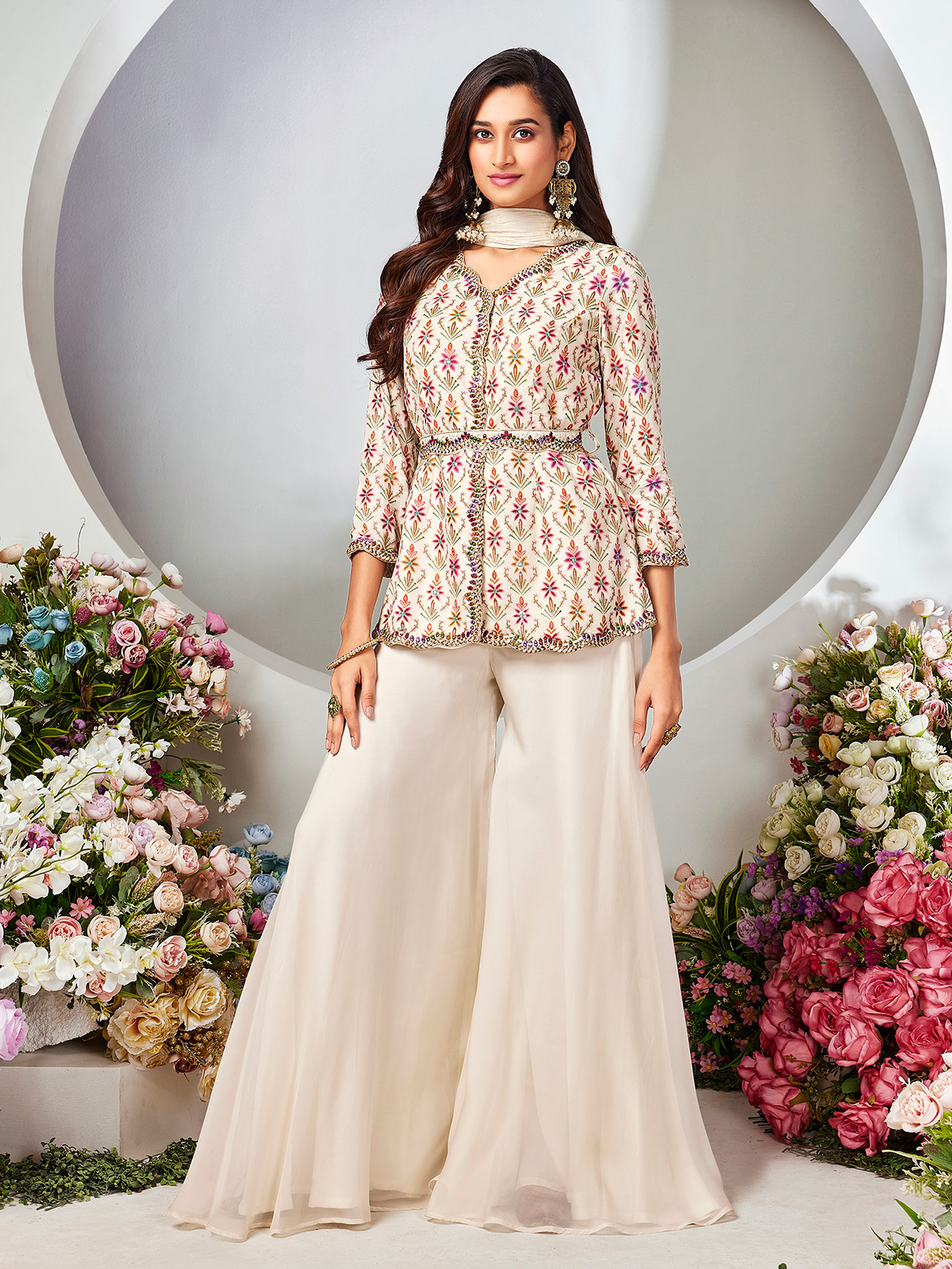 Latest off white georgette palazzo suit G3 WSS40805 G3fashion