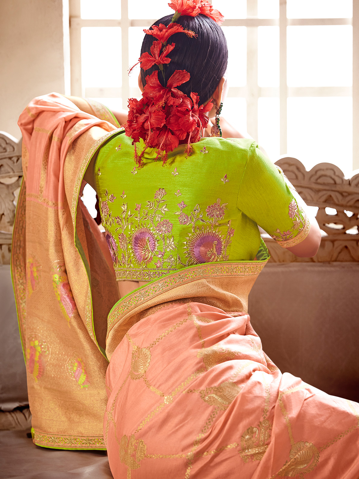 Latest silk peach wedding wear saree - G3-WSA53198 