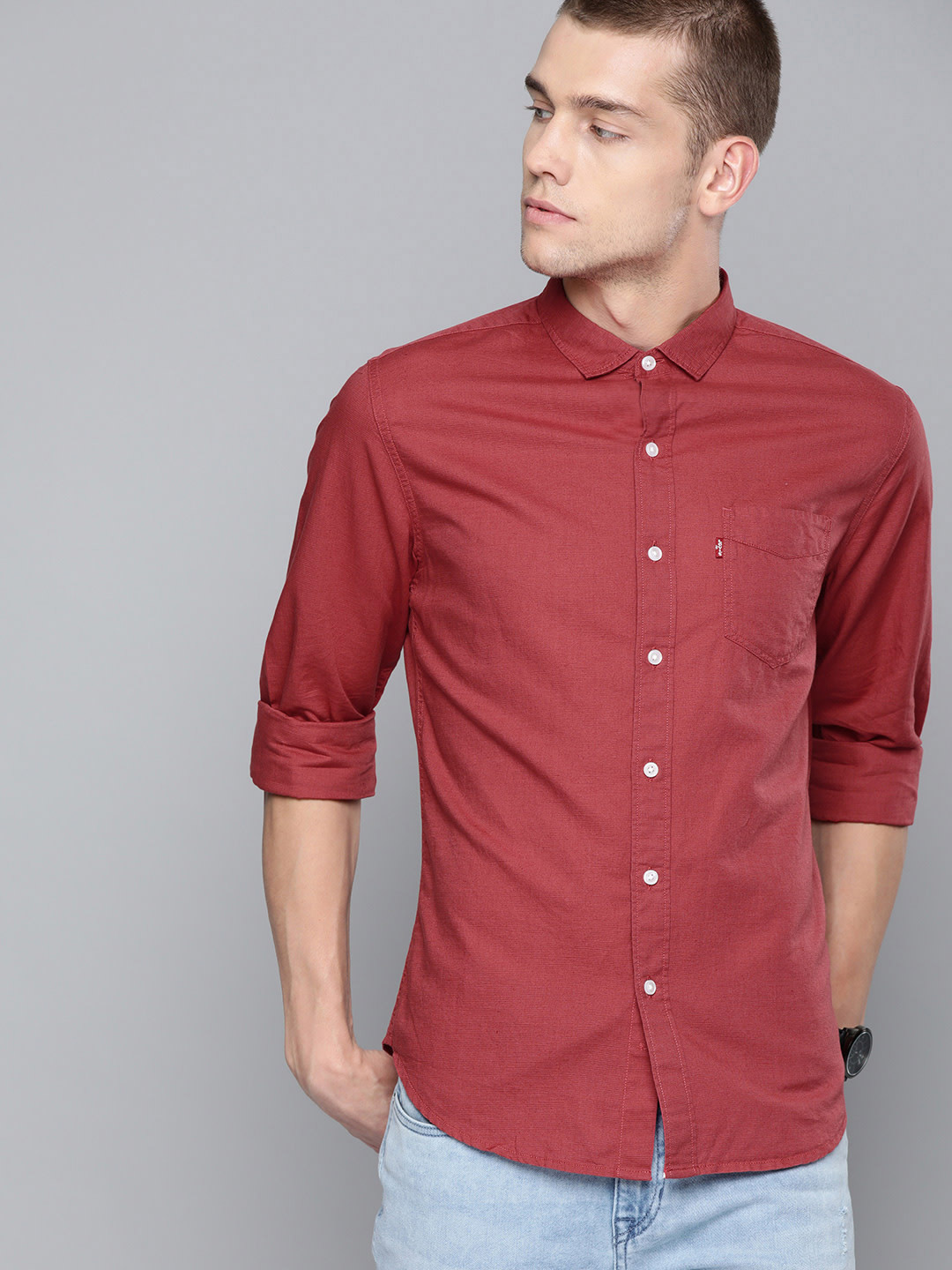 Levis red linen solid casual shirt - G3 