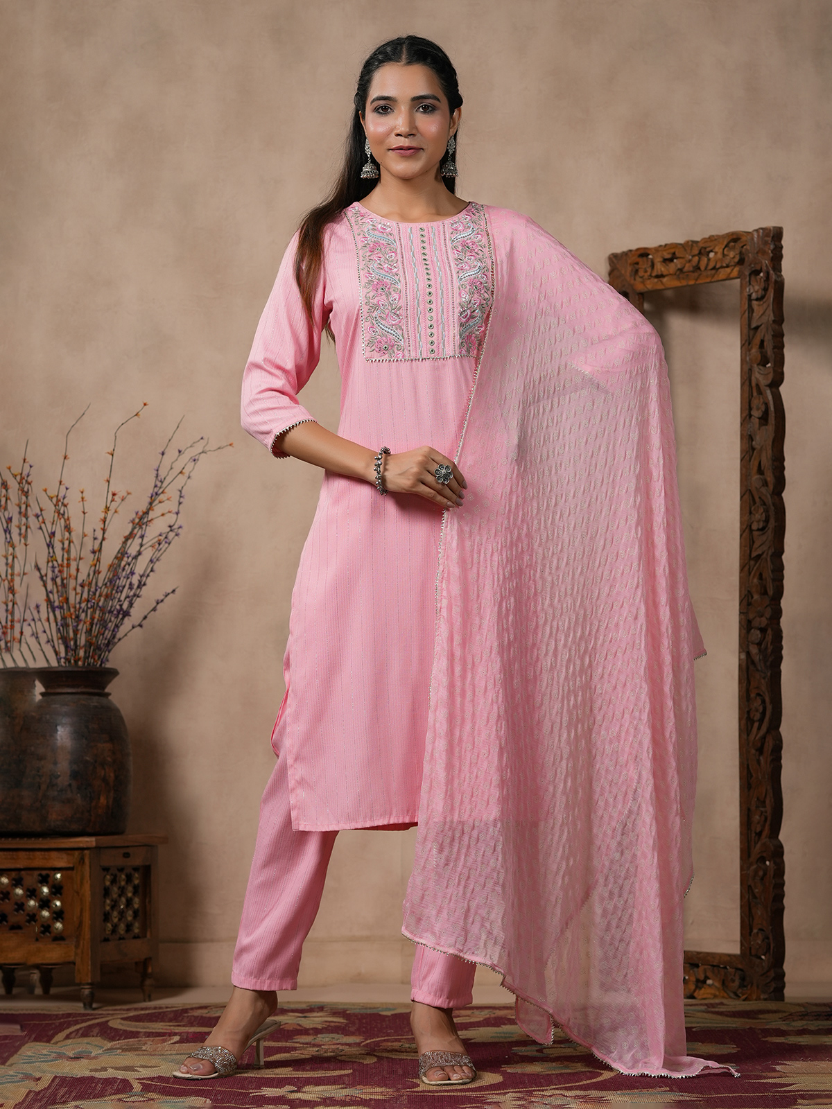 Buy Baby Pink Stripes Cotton Kurti Set by Colorauction - Online shopping  for Kurtis in India