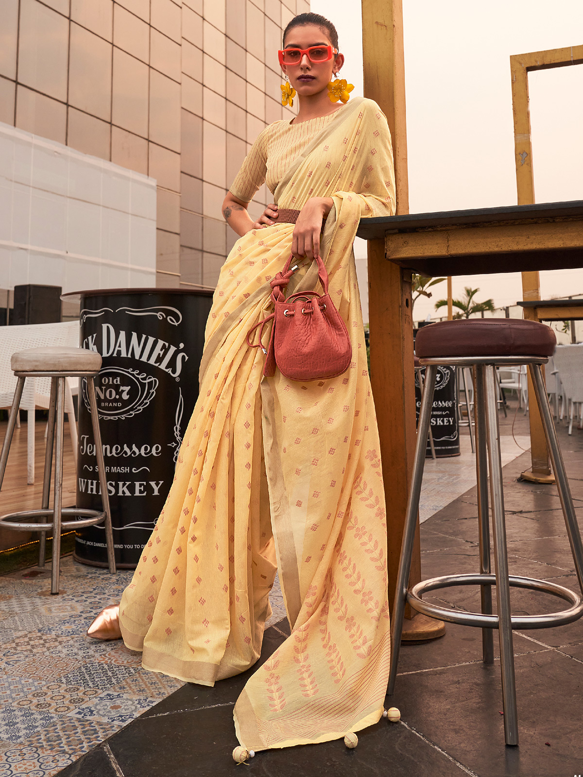 Buy Light Yellow Organza Saree online-Karagiri