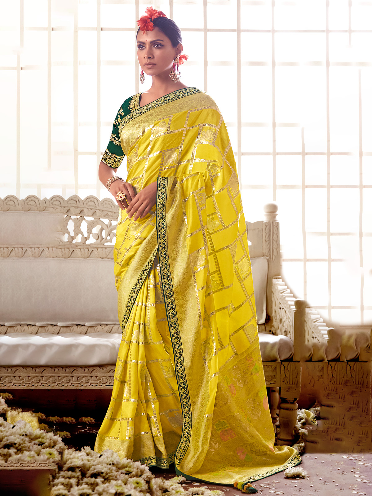 Shloka Khialani | Ziya Lime Ruffled Saree With Blouse | INDIASPOPUP.COM