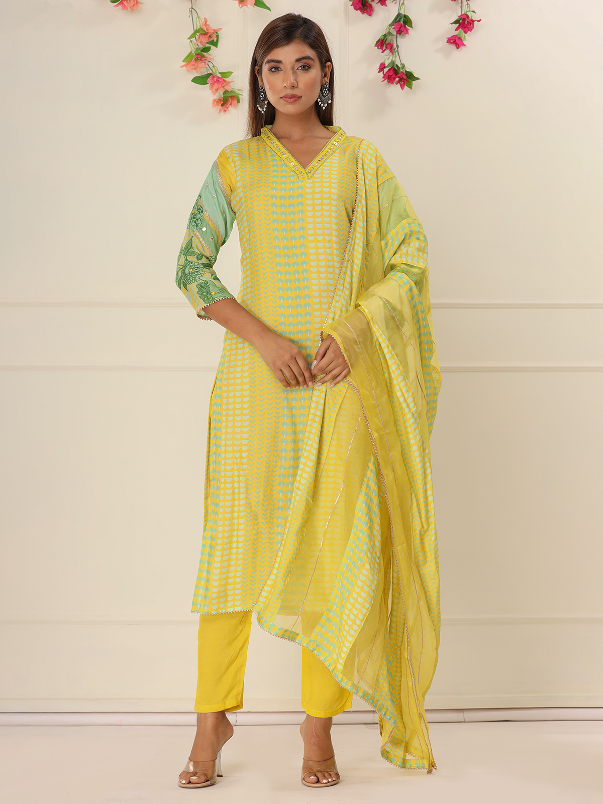 Lime yellow printed kurti set in cotton G3 WPS03235 G3fashion