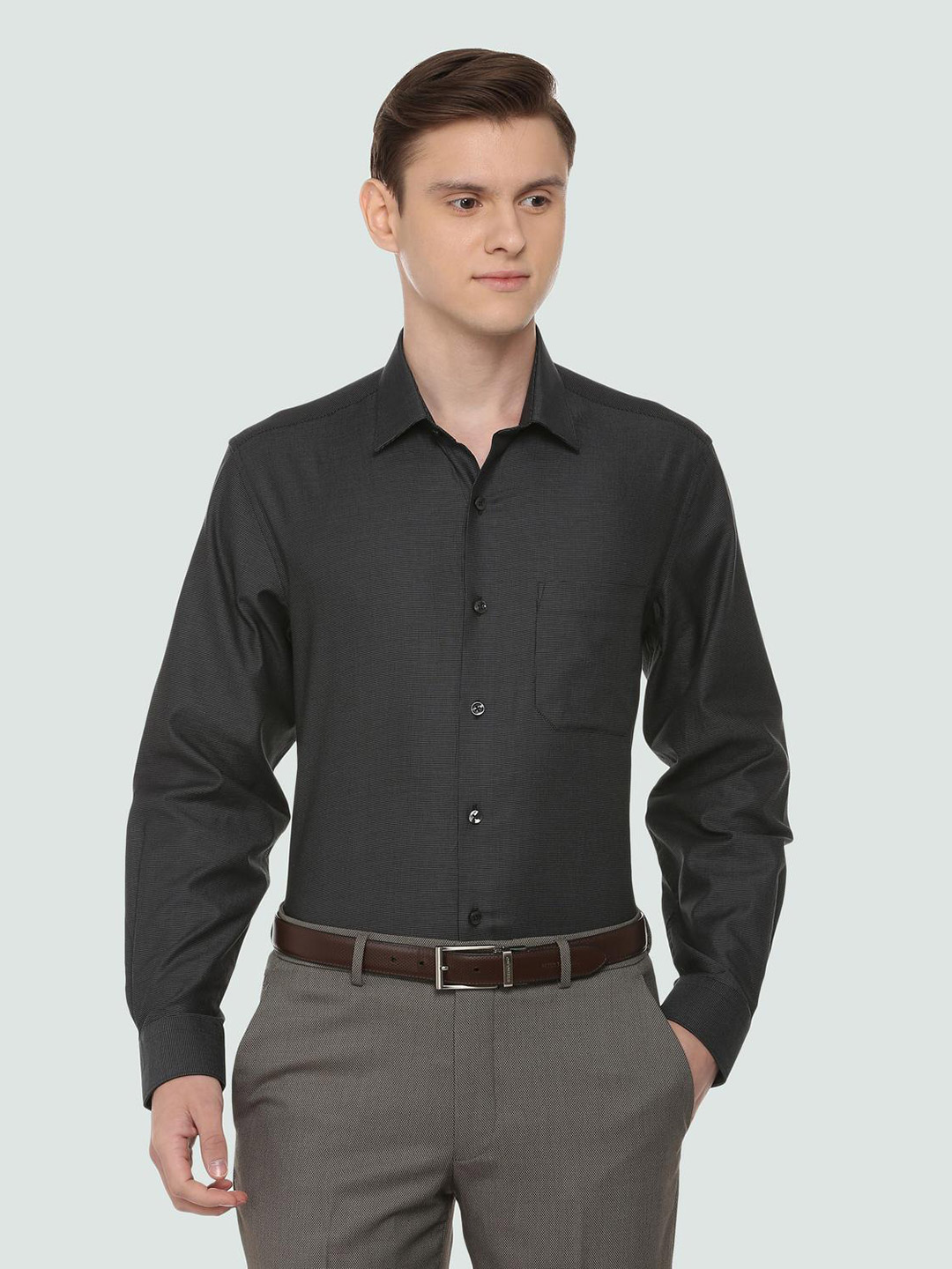 Louis Philippe solid black formal shirt - G3-MCS5405 | www.semashow.com