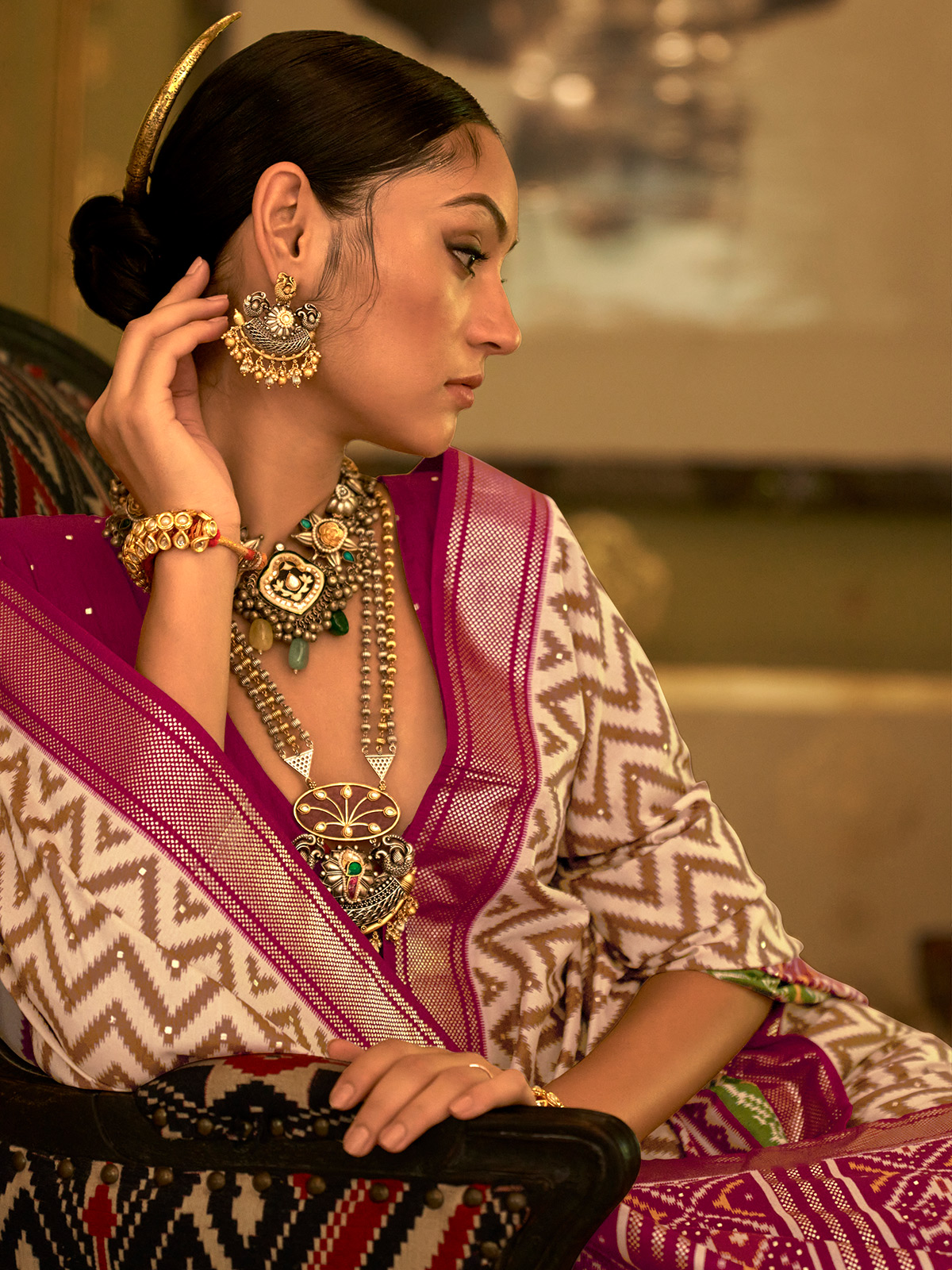 Magenta and off white silk wedding saree G3 WSA53397 G3fashion