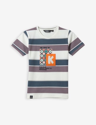 99 BALLOON white and pink stripe casual t-shirt