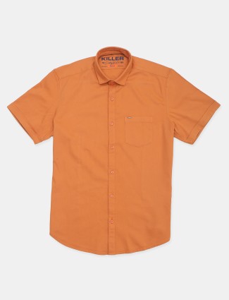  Killer solid rust orange cotton casual wear slim fit shirt