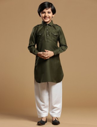  Olive boys festive occasions cotton silk pathani suit