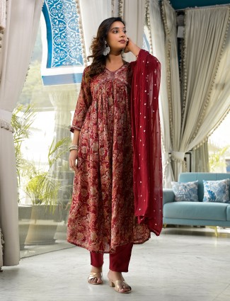 Alia style maroon printed kurti set