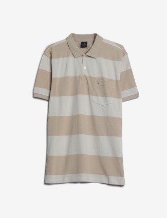 Allen Solly beige cotton stripe polo t shirt