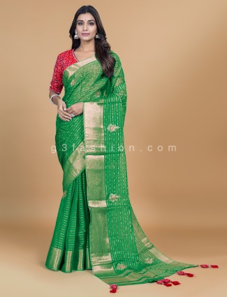 Amazing green organza saree for festive
