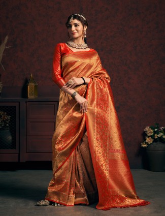 Amazing orange silk saree