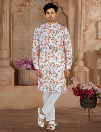 Amazing printed white cotton kurta suit