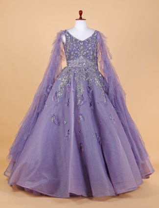 Amazing purple reception wear organza gown