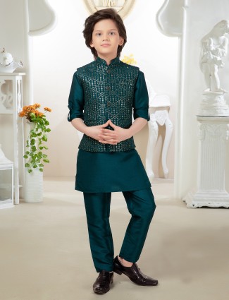 Amazing rama green silk waistcoat set