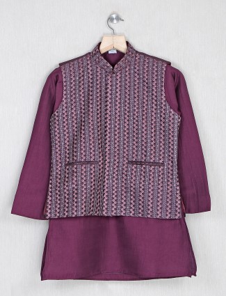 Amazing purple cotton silk waistcoat set for wedding