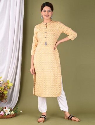 Amazing yellow casual wear womens printed kurti