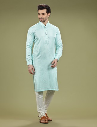 Aqua plain silk kurta suit