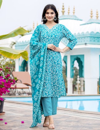 Indian Comfortable Blue Printed 100% Pure Cotton Women Palazzo