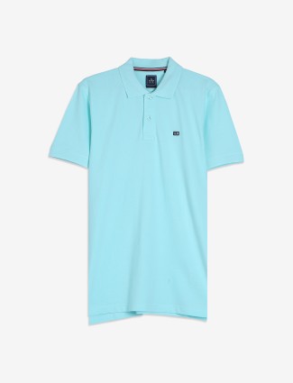 Arrow cotton plain aqua t shirt