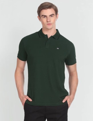 Arrow dark green casual cotton polo t shirt